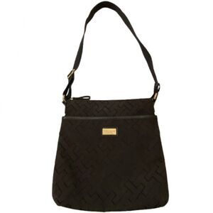 Tommy Hilfiger Black Monogram Jacquard Crossbody Bag Messenger Purse Gold Tone